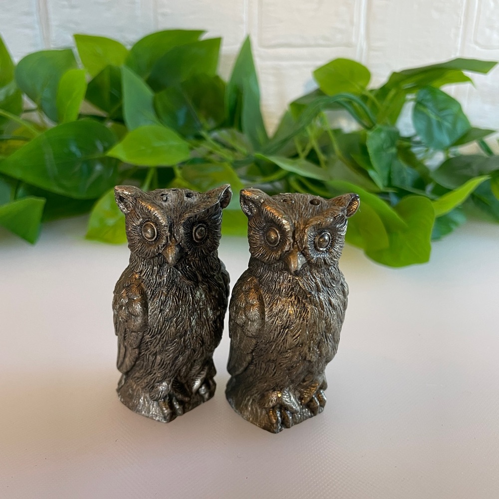 Vintage Pewter Owl Salt & Pepper Shakers